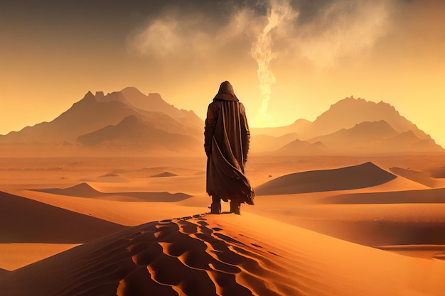 Mężczyzna chodzący po pustyni Generatywne Aj