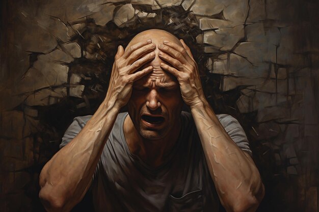 Mężczyzna cierpiący na ból głowy lub migrenę