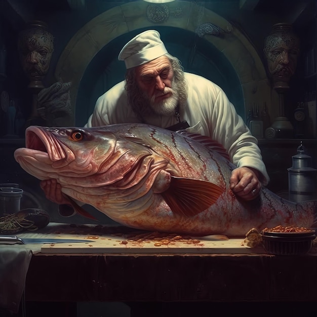 Mężczyzna czyści rybę nożem