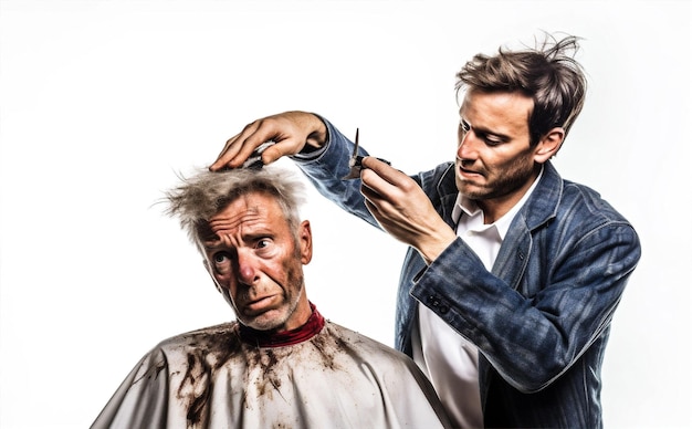 Mężczyzna fryzjer portret izolowana broda dwa fryzjer studio młoda fryzura fryzura generatywna AI