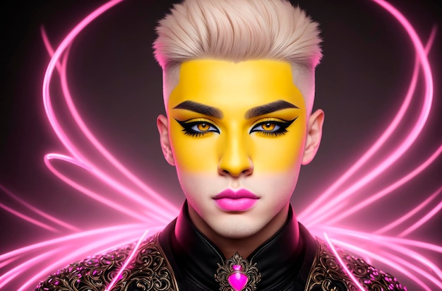 Mężczyzna gej Portret faceta o nietradycyjnej orientacji z makijażem na twarzy Generacyjna sztuczna inteligencja