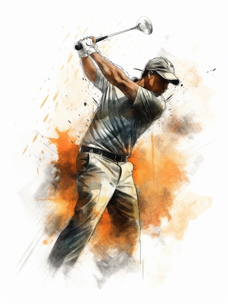 Mężczyzna gra w golfa z ilustracją klubu golfowego