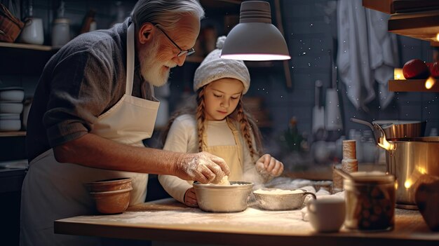 Zdjęcie mężczyzna i dziewczyna gotują w kuchni.