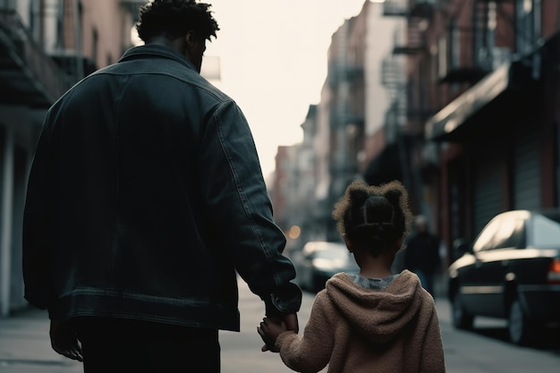 Zdjęcie mężczyzna i dziewczyna trzymając się za ręce idą ulicą trzymając się za ręce.