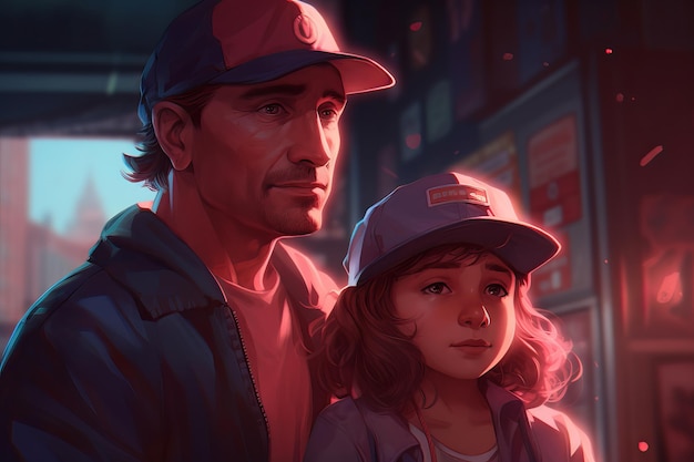 Mężczyzna i dziewczyna w czapce stoją przed tabliczką z napisem Fallout 4.