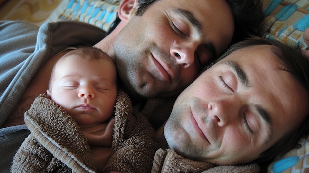 Zdjęcie mężczyzna i jego dziecko śpią razem.