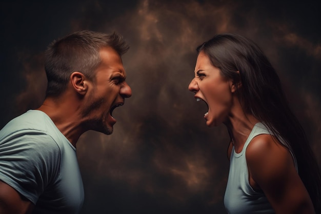 Mężczyzna i kobieta krzyczą na siebie. Problemy w związku pary
