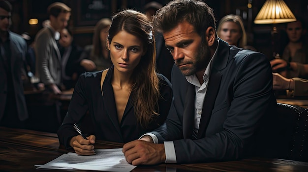 Zdjęcie mężczyzna i kobieta patrzą na dokument, w którym jest napisane „co się dzieje”.