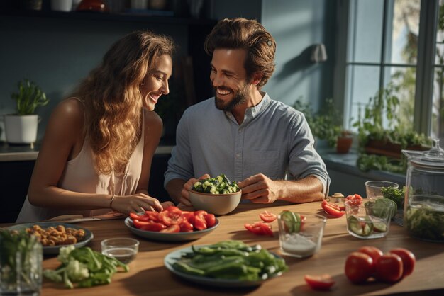 Zdjęcie mężczyzna i kobieta przygotowują jedzenie