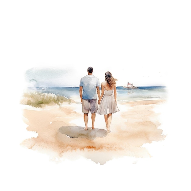 Mężczyzna i kobieta spacerują po plaży