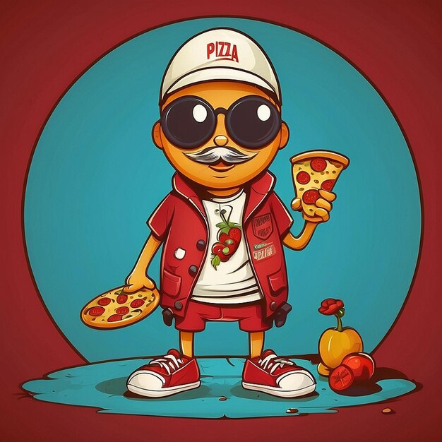 Zdjęcie mężczyzna i pizza vector tshirt design stworzony za pomocą sztucznej inteligencji