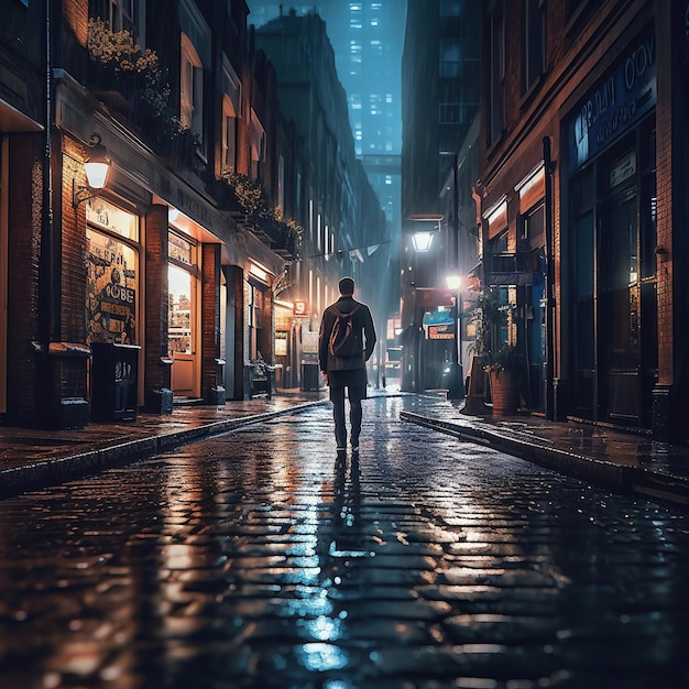 Mężczyzna idący ulicą w Londynie