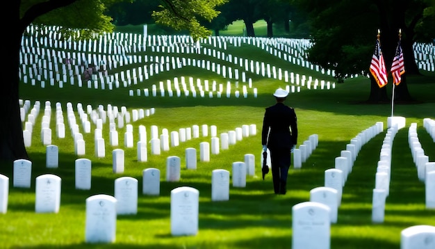 Mężczyzna idzie przed cmentarzem Arlington Memorial Day