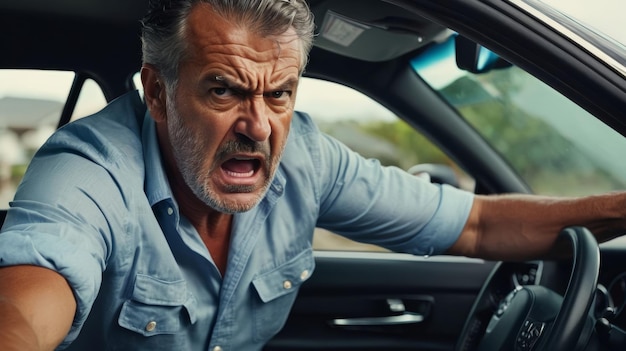 Zdjęcie mężczyzna jadący samochodem z otwartymi ustami