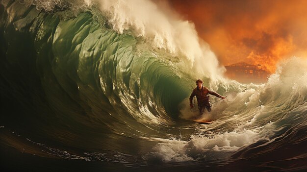 mężczyzna jedzie po rzece nad wodą Kreatywna tapeta z fotografią w wysokiej rozdzielczości