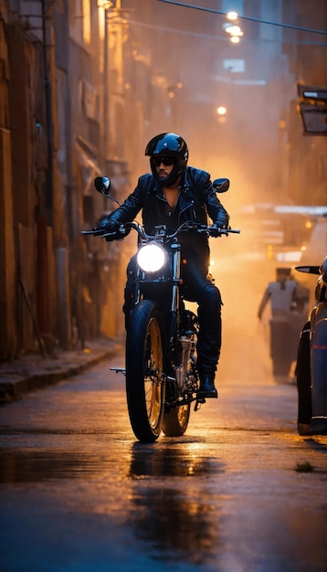 Mężczyzna jeżdżący na motocyklu z światłem z przodu