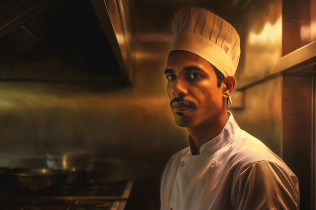 Mężczyzna kucharz kuchnia ogień praca restauracja męskie jedzenie zawód profesjonalnych szefów kuchni Generatywna sztuczna inteligencja