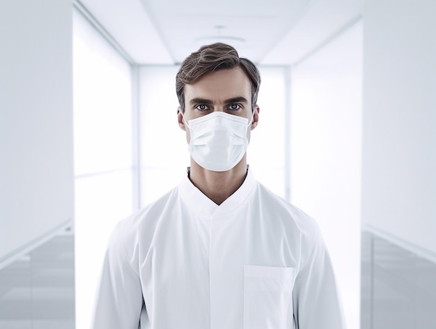 Mężczyzna lekarz w masce medycznej w szpitalu