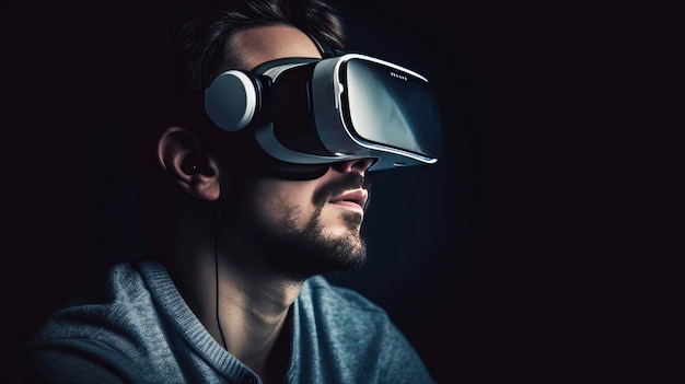 Mężczyzna ma na sobie zestaw słuchawkowy wirtualnej rzeczywistości