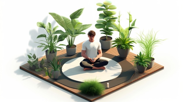 Mężczyzna medytacja i praktyka w domu dla uważności i duchowości czczenie pozycji siedzącej