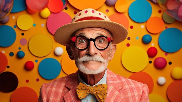 Zdjęcie mężczyzna modny polka moda tło uśmiechający się wesoły styl retro frajerem koncepcja dorywczo hipster kropki szalona zabawa
