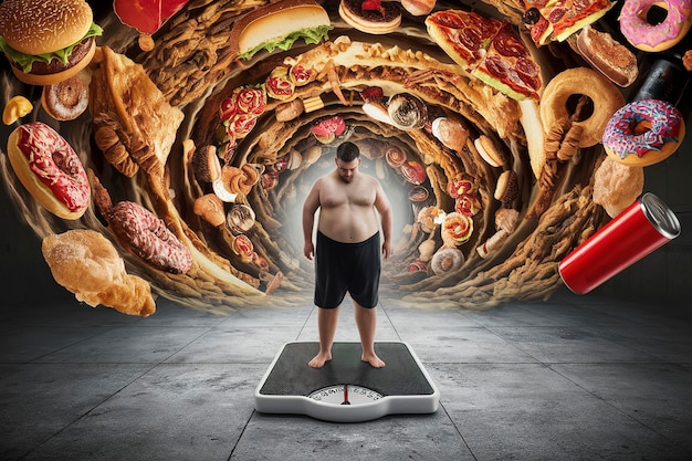 Zdjęcie mężczyzna na wagi na podłodze tła koncepcja diety