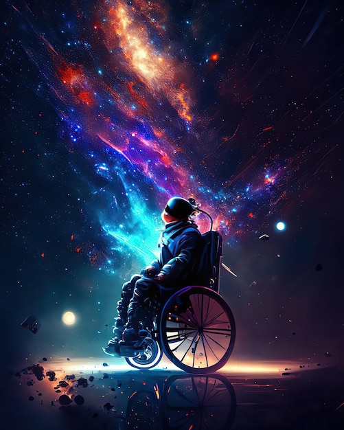 mężczyzna na wózku inwalidzkim nadzieja chmura tło galaktyka kolor tła jasne światło