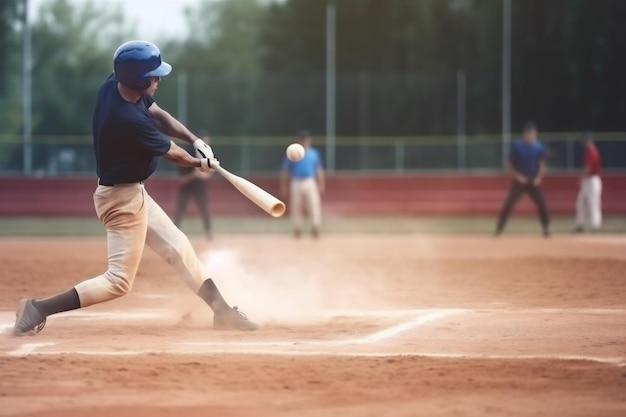 Mężczyzna nietoperz gra w baseball pole sportowiec uderzył w drużynę gracza sportowego piłka Generative AI