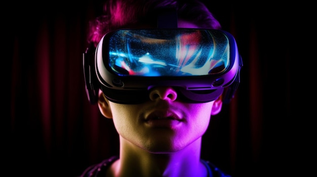Mężczyzna noszący gogle wirtualnej rzeczywistości generatywne ai