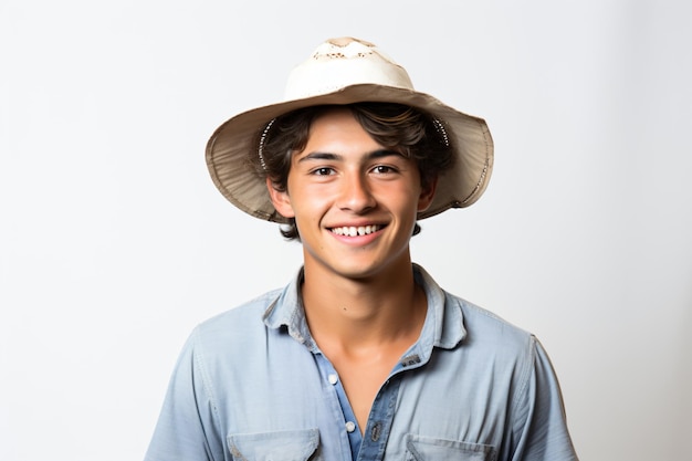 Mężczyzna noszący kapelusz i uśmiechający się do kamery