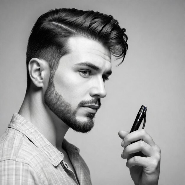 Zdjęcie mężczyzna obcinający włosy u fryzjera mężczyźni w fryzjerce dla mediów społecznościowych szablon projektu post banner