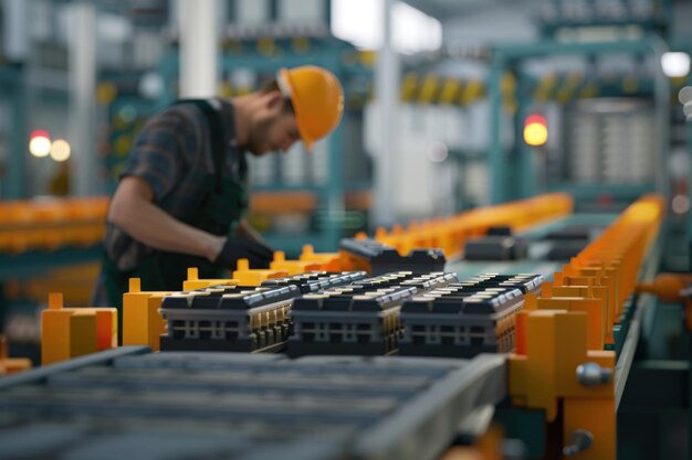 Zdjęcie mężczyzna pracujący na taśmie przenośnej w fabryce nadający się do koncepcji przemysłowych