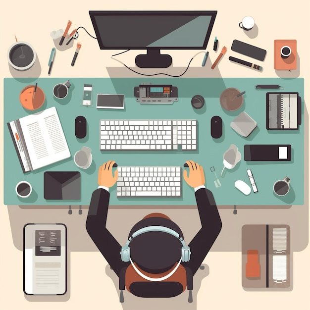 Mężczyzna pracujący przy biurku przy komputerze