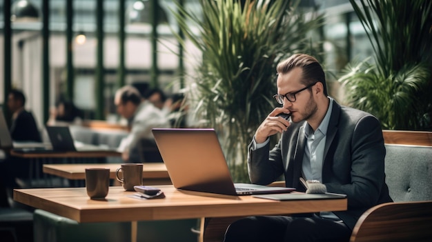 Mężczyzna pracuje na swoim laptopie w biurze