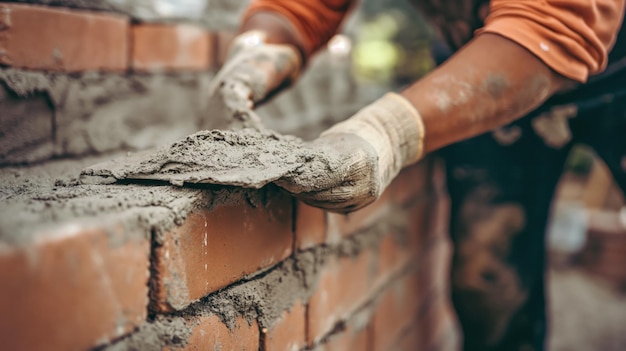 Mężczyzna pracuje nad gipsem na ceglaną ścianę, nakładając gładką warstwę gipsu za pomocą trowelu