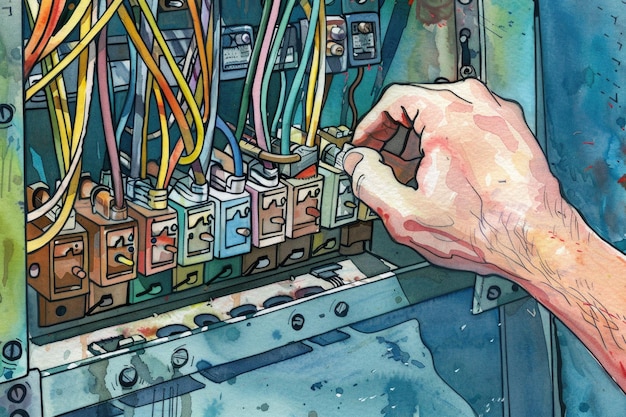 Zdjęcie mężczyzna pracuje nad panelem elektrycznym odpowiednim do koncepcji konserwacji przemysłowej i elektrycznej