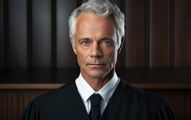 Zdjęcie mężczyzna sędzia w czarnym garniturze izolowany na białym tle
