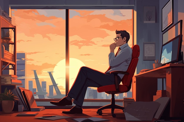 mężczyzna siedzący w biurze