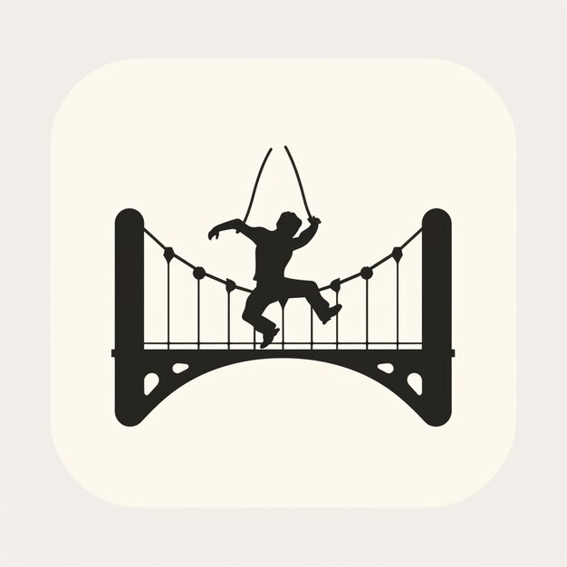 Mężczyzna skacze przez most, który ma na sobie huśtawkę linową.