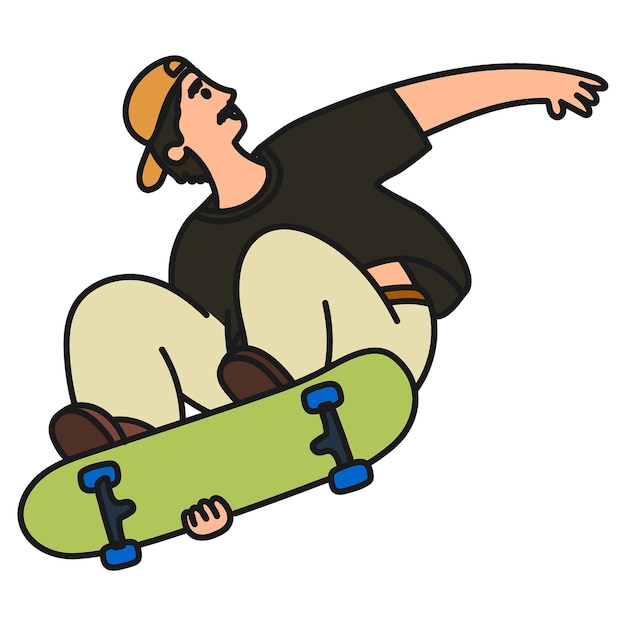 Mężczyzna skateboarder png naklejka hobby kreskówka postać doodle na przezroczystym tle