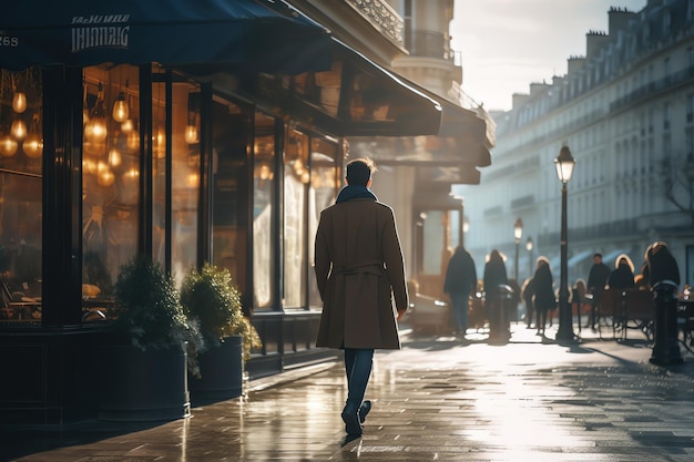 mężczyzna spacerujący po Paryżu podróżujący mężczyzna z blogiem podróżniczym dotyczącym krajobrazów