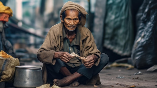 Zdjęcie mężczyzna sprzedaje ryby na ulicy.