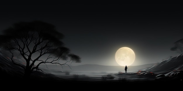 Mężczyzna stoi przed pełnią księżyca