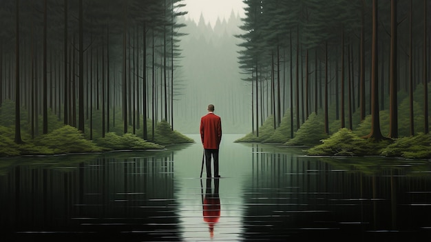 mężczyzna stoi w rzece Fotografia w wysokiej rozdzielczości, kreatywna tapeta tła
