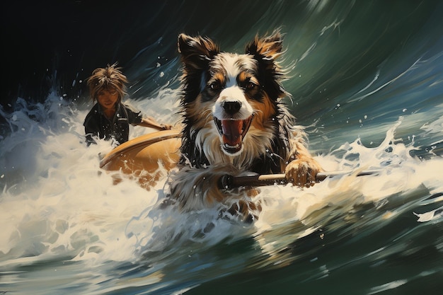 Mężczyzna surfujący z psem