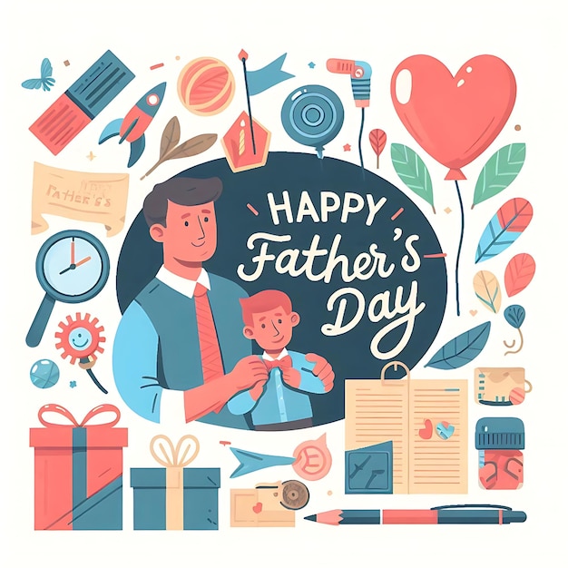 Mężczyzna trzymający dziecko przed kartką z napisem Szczęśliwego Dnia Ojca