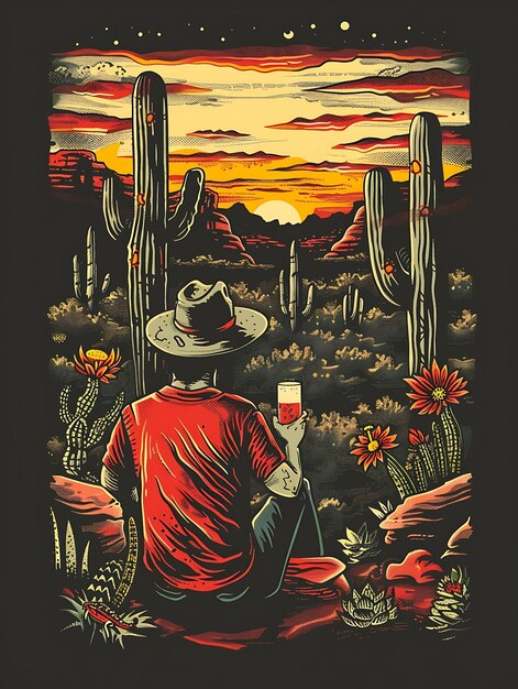 Zdjęcie mężczyzna trzymający piwo z pustynnym krajobrazem w tle poster banner postcard design layout