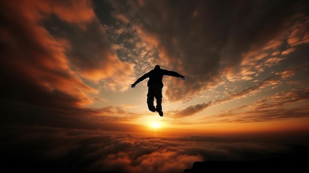 Mężczyzna unoszący się na niebie Fotografia zachodu słońca AI Generated Photo