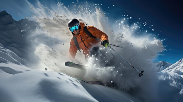 Zdjęcie mężczyzna uprawiający ekstremalne narty na śniegu