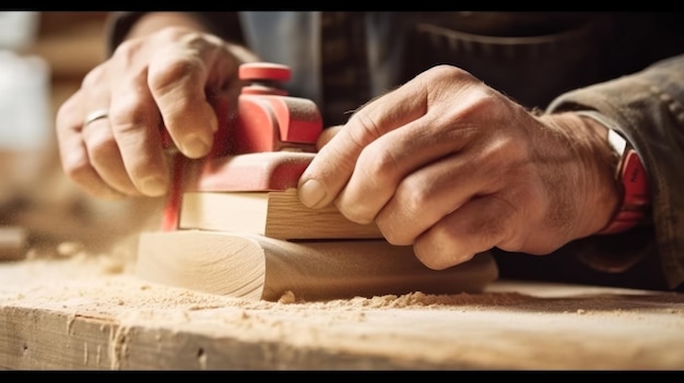 Mężczyzna używa kawałka drewna do zrobienia kawałka drewna.